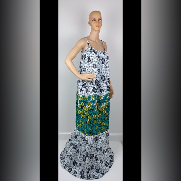 African Print Ankara Floral Print Sleeveless Maxi Dress - Picture 5 of 6